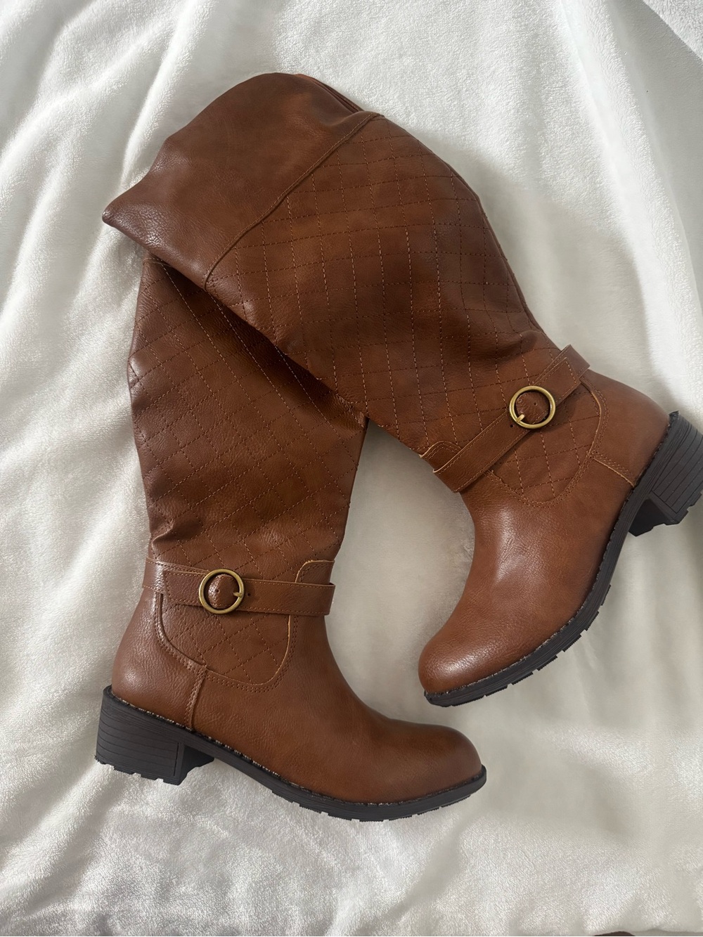 Women’s Brown Quilted Knee-High Riding Boots